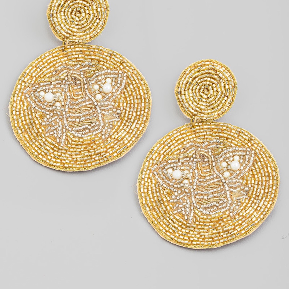 Elegant Gold Beaded Bee Earring